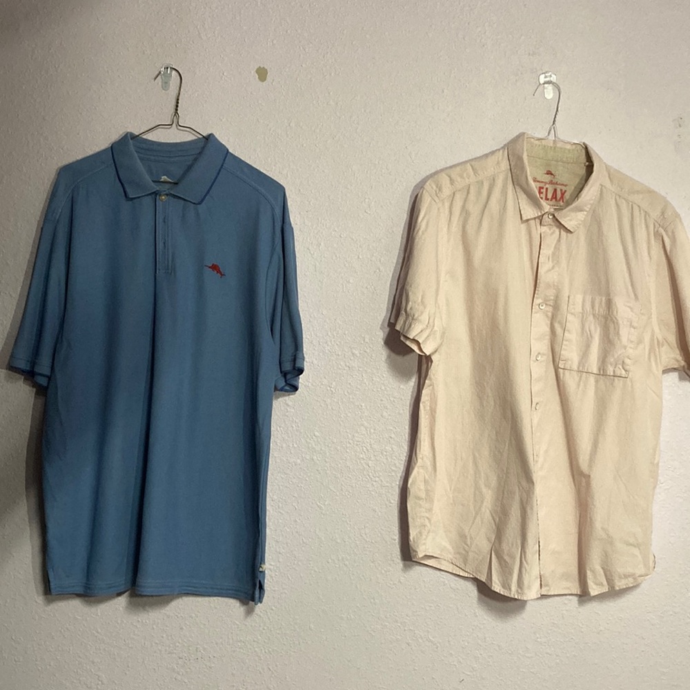 Tommy Bahama Lot of 2- Pima Cotton Polo & Button Down Cotton Short Sleeve Shirt